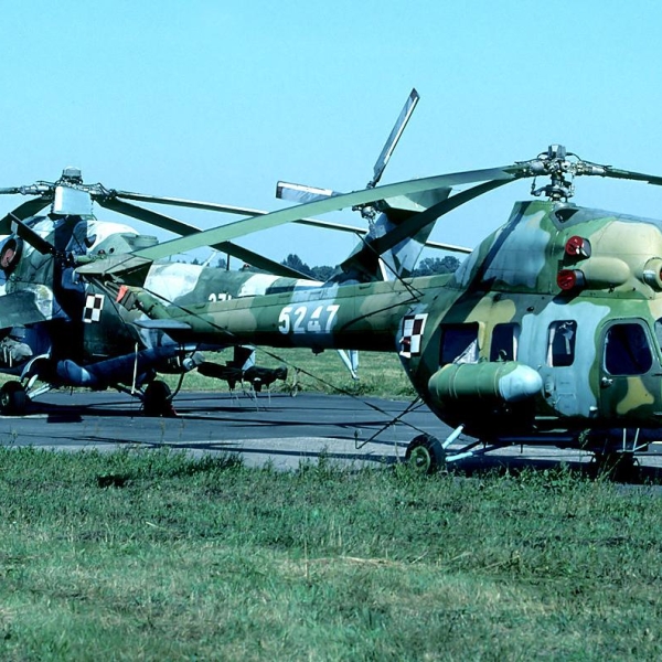 2.Вертолеты ВВС ПНР Ми-2Д и Ми-24 на стоянке.